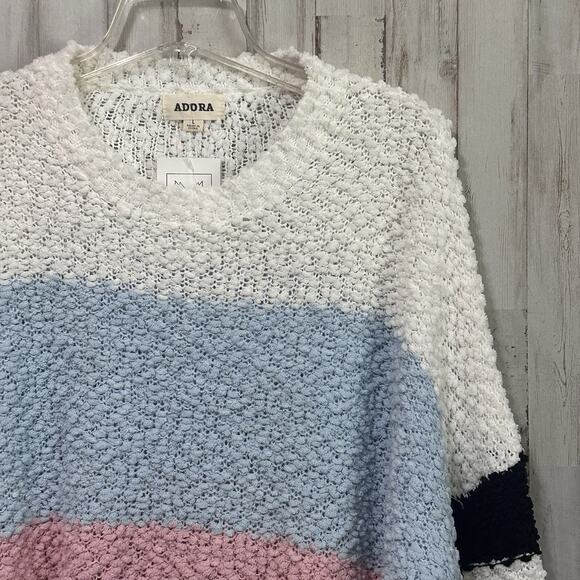 Adora Colorblock Sweater L Popcorn‎ Knit Bell Sleeve Pullover Trendy Cozy Top - Picture 3 of 10